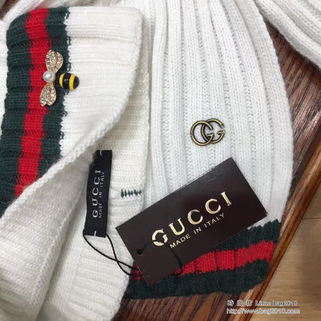 GUCCI古馳 新款兔絨加羊絨 百搭款帽子圍巾套裝 LLWJ8501